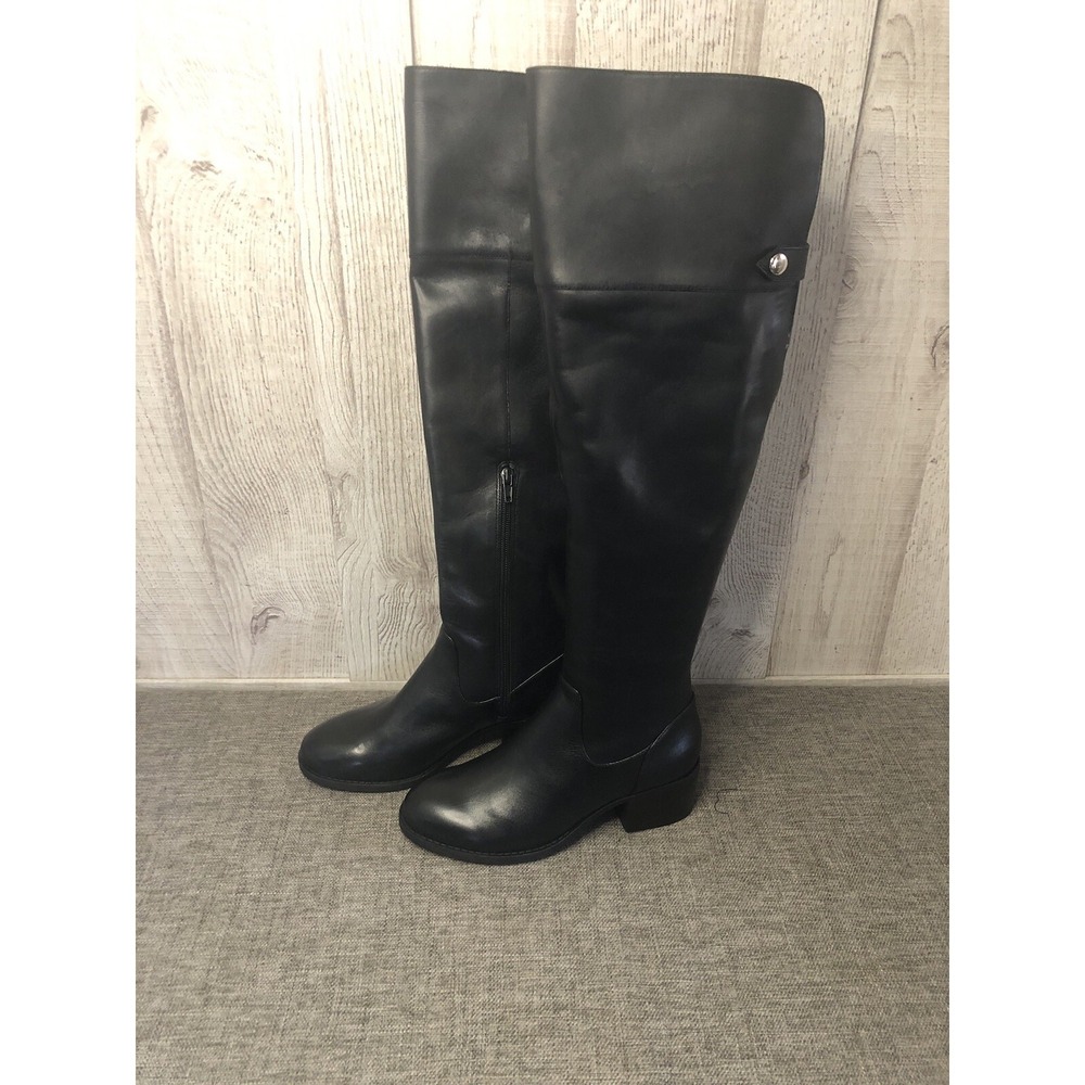 INC International Concepts Boots Womens Size 5 Tall Black Leather Rider Side Zip